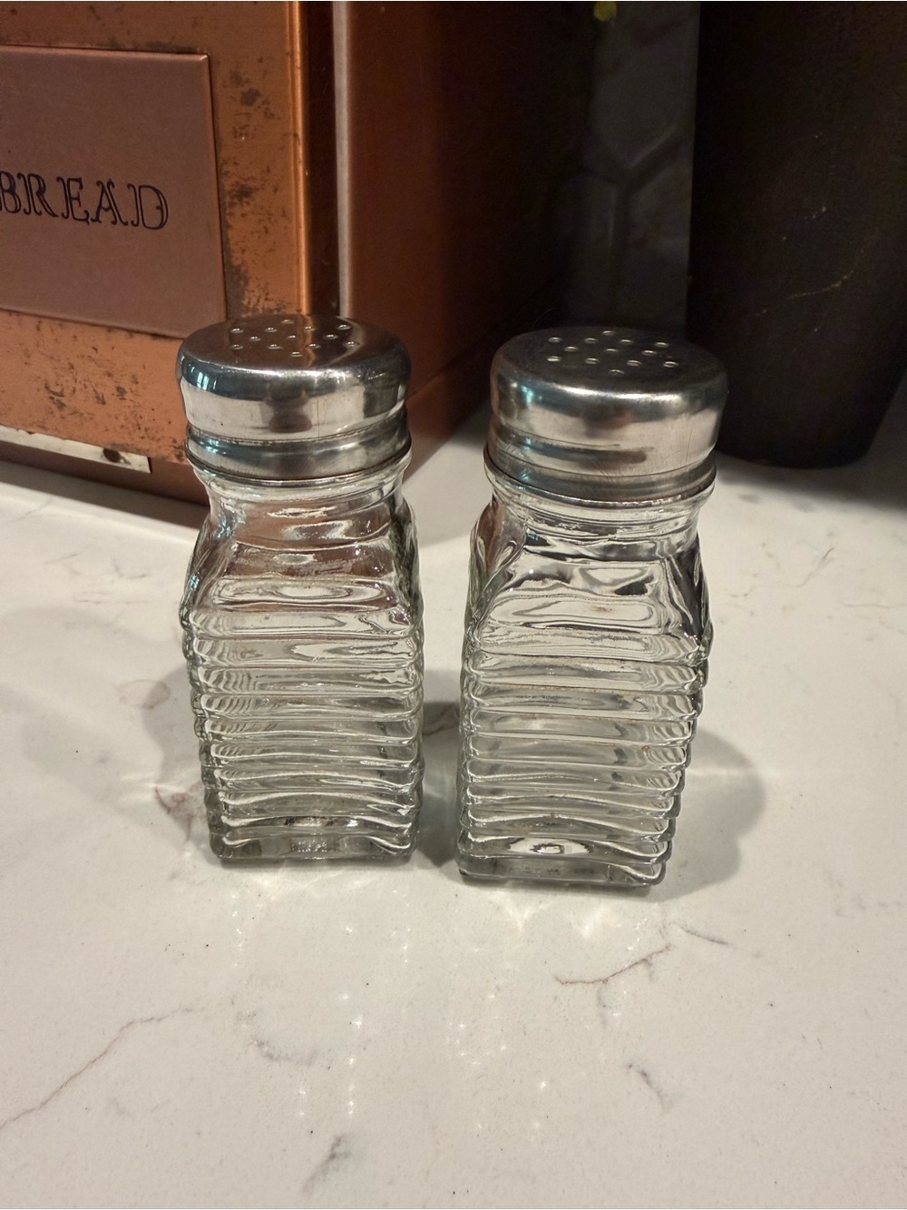 Vintage Ribbed Glass Salt & Pepper Shakers with Chrome Lids | Retro Kitchen Set